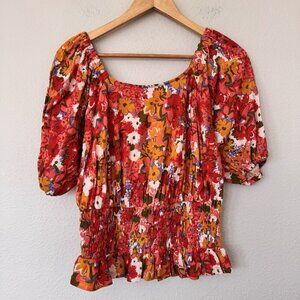 LOFT Outlet Womens Floral Ruched Top Blouse Size Small Smocked Waist